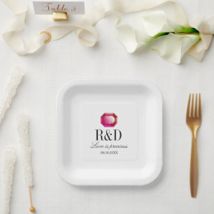 Love is precious pink gemstone wedding paper plate