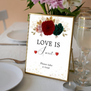 Love Is Sweet Autumnal Burgundy Emerald Floral  Poster