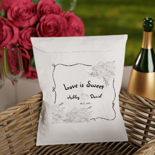 Love is Sweet Black and White Roses Doodle Wedding Favour Bag