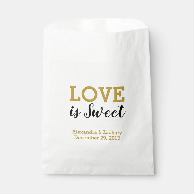 Love is Sweet Black Gold Wedding Candy Favour Favour Bag (Front)