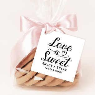 Love is Sweet Black Modern Heart Script Wedding Favour Tags