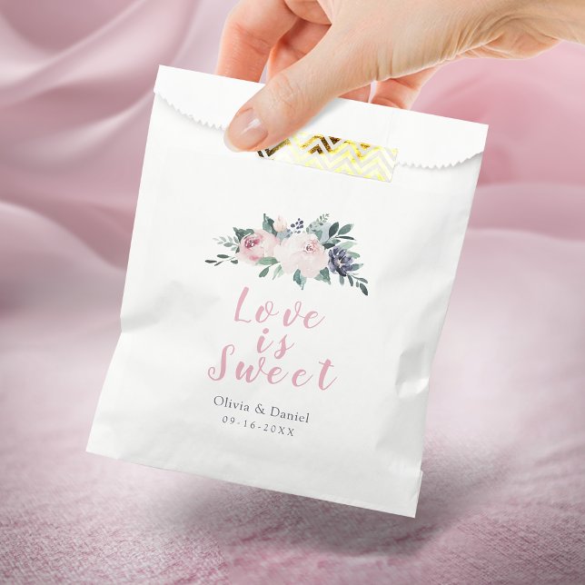 Love is sweet blooming botanical blush floral favour bag (Love is sweet blooming botanical blush floral favor bag)