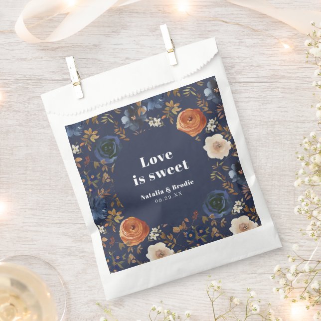 Love is Sweet Blue Rust Wedding Favour Bag (Clipped)