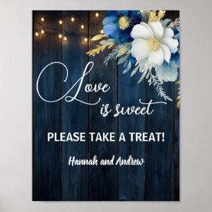 Love is Sweet Blue Wood String Lights Floral Poster