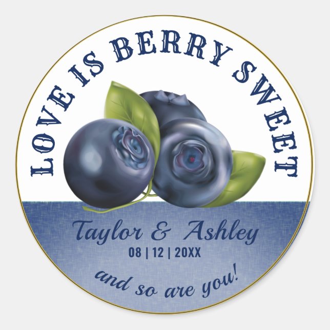 Love Is Sweet Blueberry Fruit | Wedding Classic Round Sticker (Front)