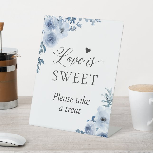 Love is Sweet Bohemian Dusty Blue Floral Pedestal Sign (In SItu)