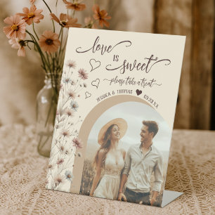 Love is Sweet Boho Wildflowers & Photo Wedding Pedestal Sign