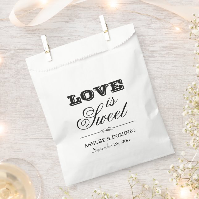 Love is Sweet Bold Black Script Wedding Favour Bag (Clipped)