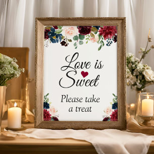 Love is Sweet Burgundy Blush Blue Floral Sign