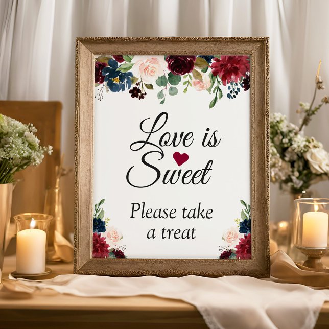Love is Sweet Burgundy Blush Blue Floral Sign (Creator Uploaded)
