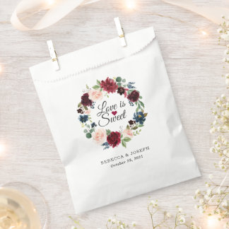 Love is Sweet Burgundy Blush Blue Floral Wedding Favour Bag