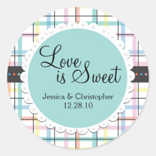 Love is Sweet - Colourful Plaid Classic Round Sticker