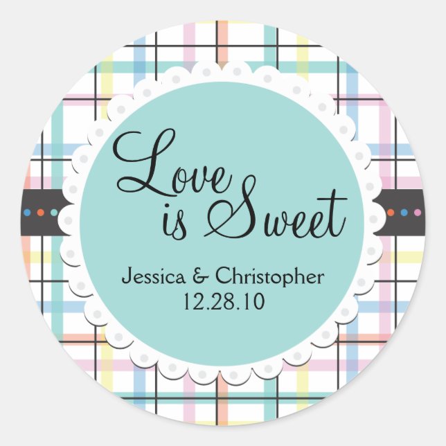 Love is Sweet - Colourful Plaid Classic Round Sticker (Front)