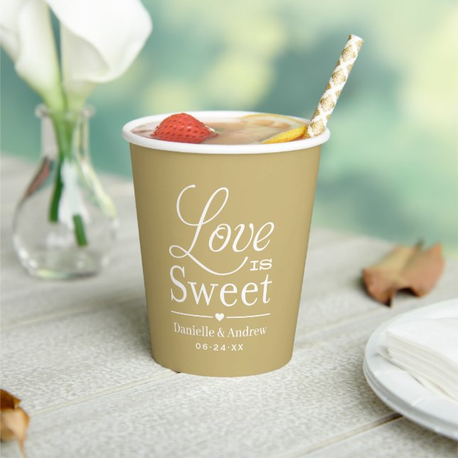 Love is Sweet Custom Gold Wedding Monogram Paper Cups (Insitu)