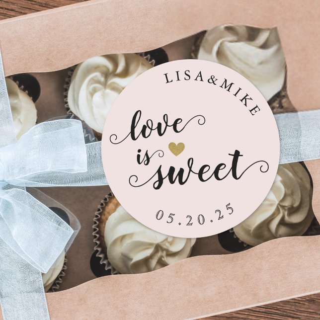 Love is Sweet Custom Script Wedding Favour Pink Classic Round Sticker (Creator Uploaded)