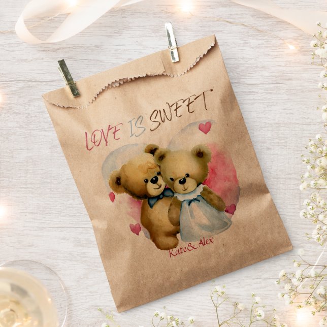 Love is sweet, Cute Bears Wedding Favour Bag (Clipped)