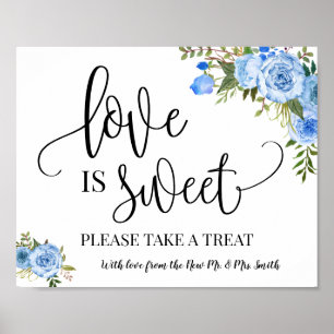 Love is Sweet dessert table sign wedding blue