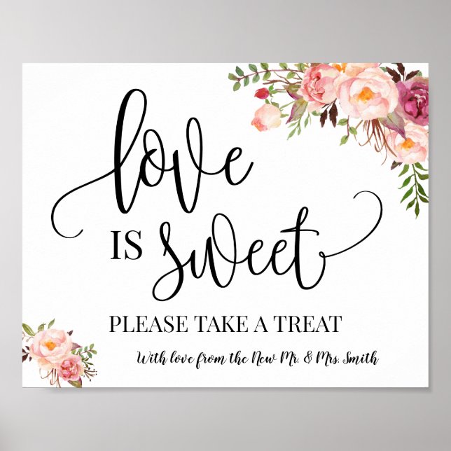 Love is Sweet dessert table sign wedding pink (Front)