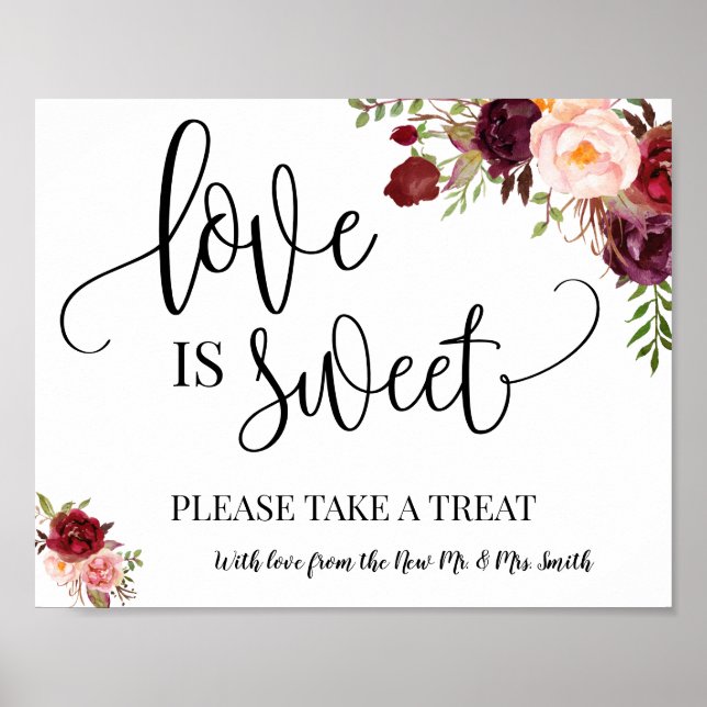 Love is Sweet dessert table wedding marsala sign (Front)