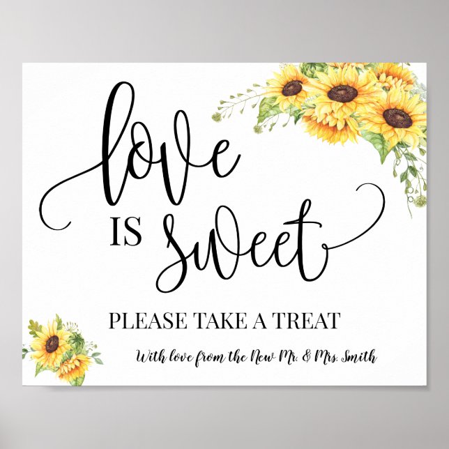 Love is Sweet dessert table wedding sunflower sign (Front)