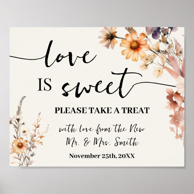 Love is Sweet Dessert Table Wildflowers Wedding Poster (Front)