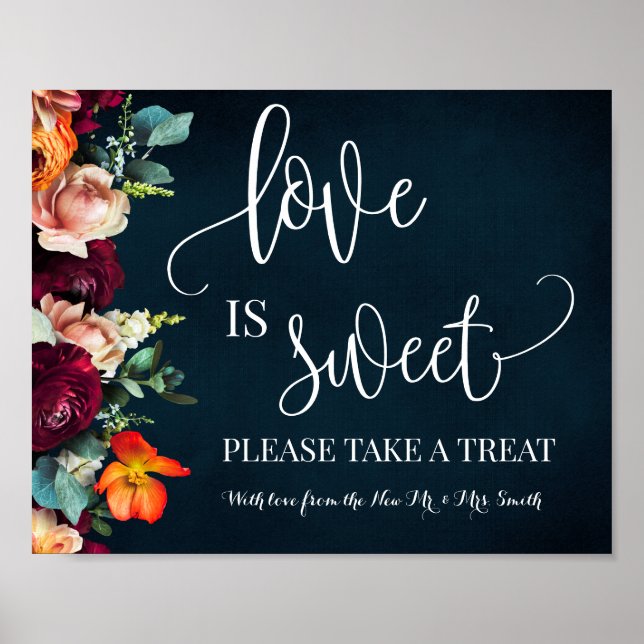 Love is Sweet Dessert Table Wine Navy Wedding Poster (Front)