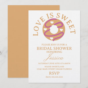 Love is sweet doughnut with hearts Bridal Shower Invitation