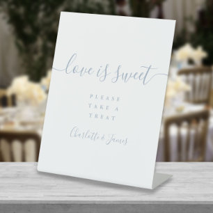 Love Is Sweet Dusty Blue Signature Script Favour Pedestal Sign