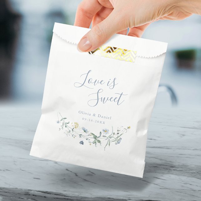 Love is sweet Dusty Blue Wildflower Rustic Boho  Favour Bag (Love is sweet Dusty Blue Wildflower Rustic Boho Favor Bag)