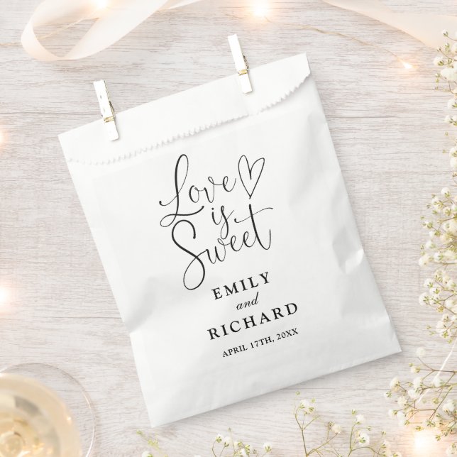 Love Is Sweet Elegant Black And White Wedding Favour Bag (Clipped)