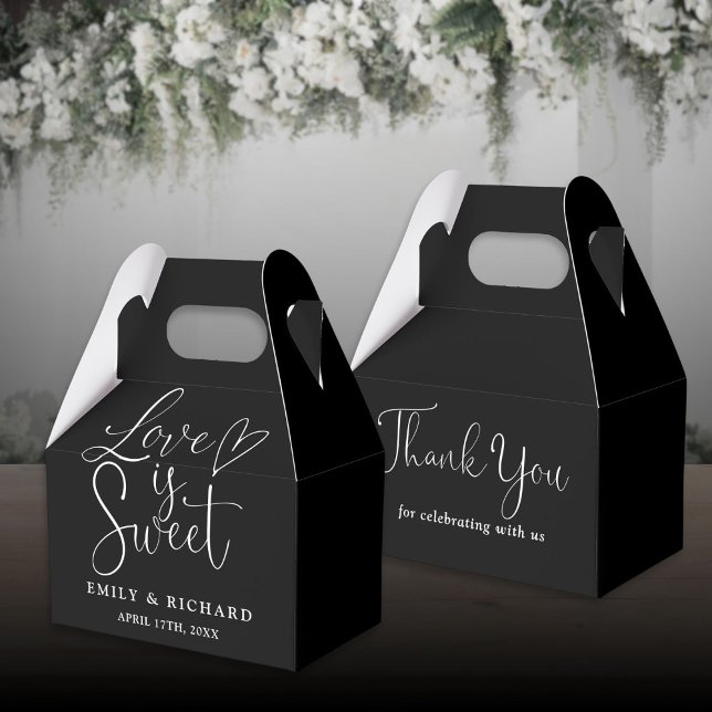 Love Is Sweet Elegant Black And White Wedding Favour Box (Love Is Sweet Elegant Black And White Wedding Favor Boxes)