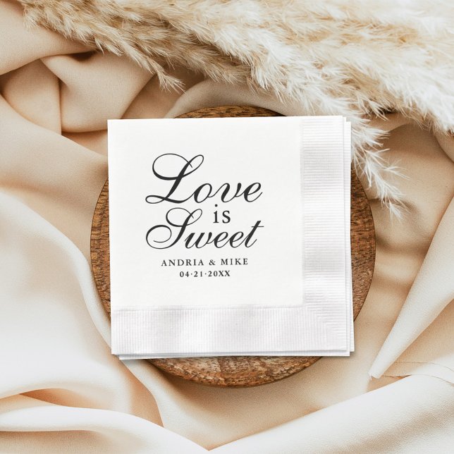 Love is Sweet Elegant Black Wedding Monogram Napkin (Creator Uploaded)