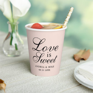 Love is Sweet Elegant Blush Wedding Monogram Paper Cups