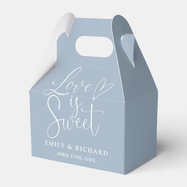 Love Is Sweet Elegant Dusty Blue Wedding Favour Box (Front Side)