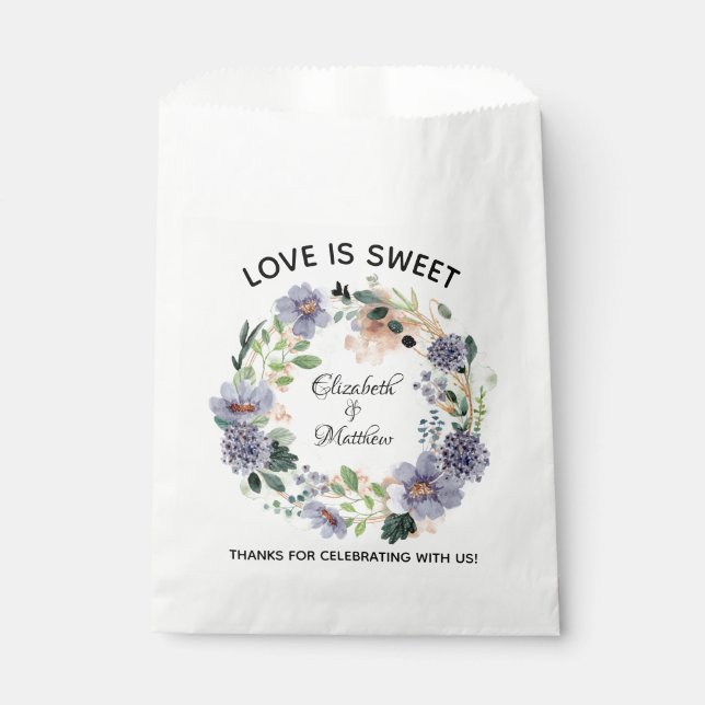 Love is Sweet Elegant Floral Wreath Wedding Favour Bag (Front)