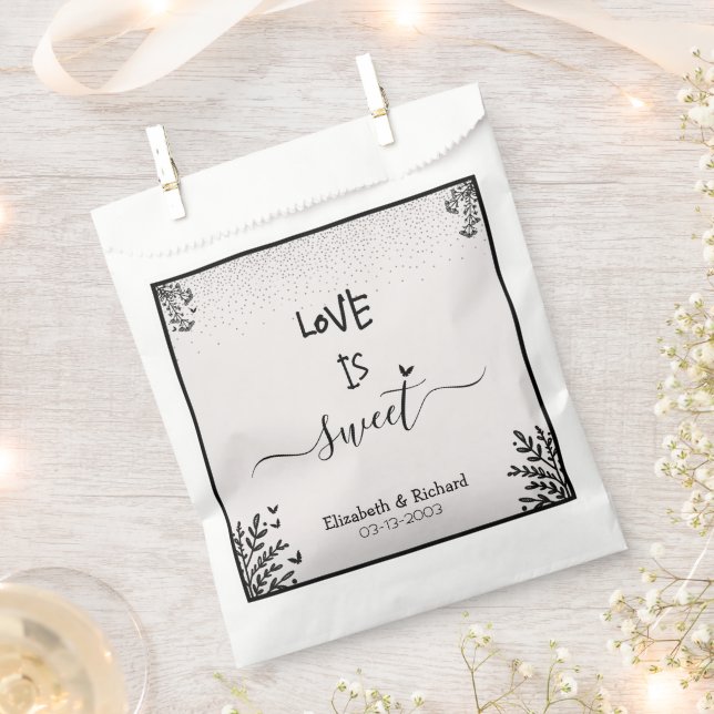 Love is sweet elegant fun script wedding favour bag (Clipped)