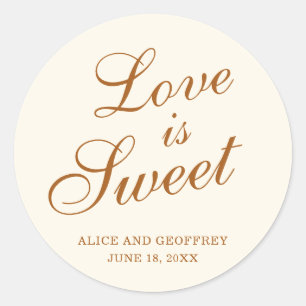 Love Is Sweet Elegant Ivory Copper Wedding Favour Classic Round Sticker