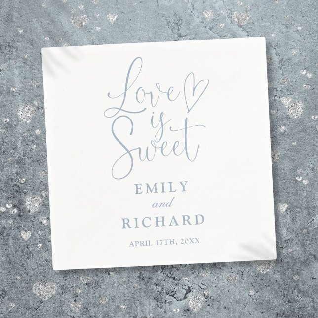 Love Is Sweet Elegant Modern Dusty Blue Wedding Napkin (Love Is Sweet Elegant Modern Dusty Blue Wedding Napkins)
