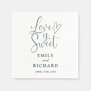 Love Is Sweet Elegant Modern Emerald Green Wedding Napkin