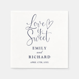 Love Is Sweet Elegant Modern Navy Blue Wedding Napkin
