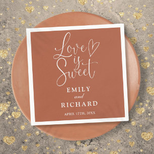 Love Is Sweet Elegant Modern Terracotta Wedding Napkin