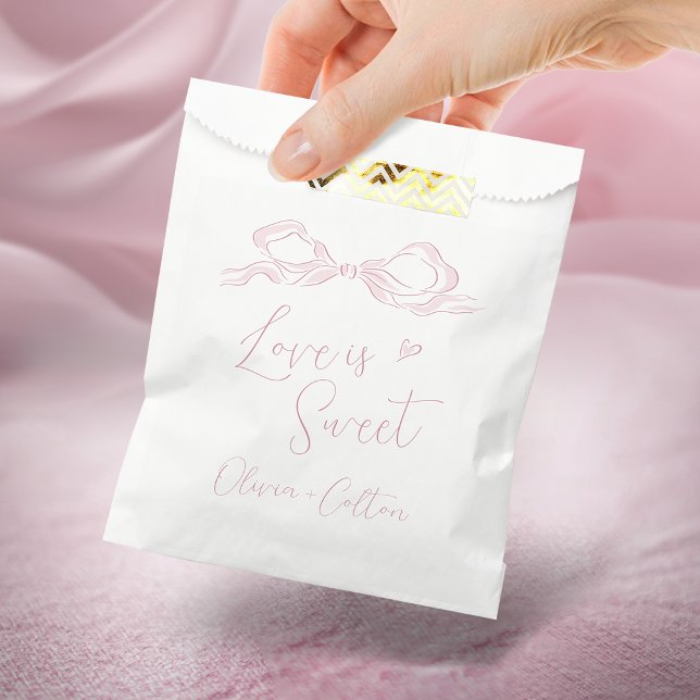 Love Is Sweet Elegant Pink Hand Draw Bow Wedding Favour Bag (Love Is Sweet Elegant Pink Hand Draw Bow Wedding Favor Bag)