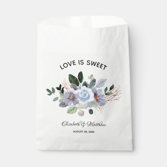 Love is Sweet Elegant Purple Floral Wedding Favour Bag (Front)