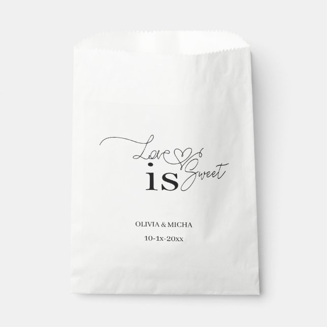 Love is Sweet: Elegant Script Wedding  Favour Bag (Front)