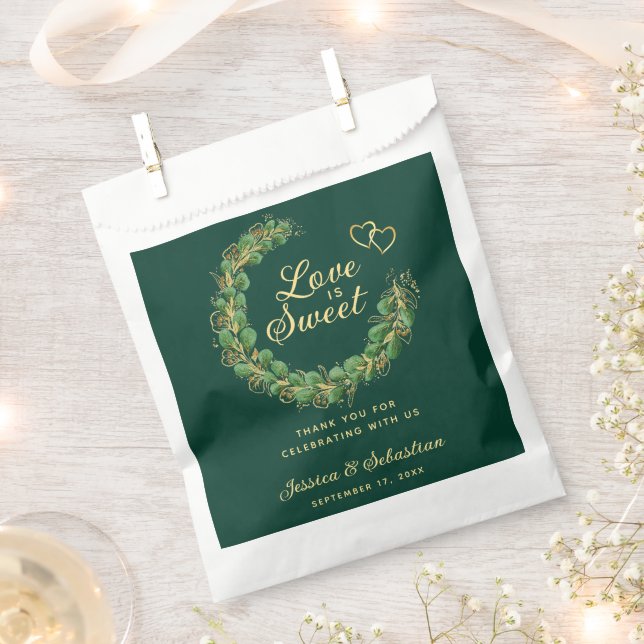 Love is Sweet Emerald Green and Gold Wedding Favour Bag (Clipped)