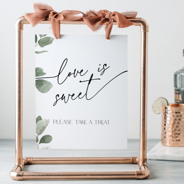 Love is Sweet Eucalyptus Sage Green Bridal Shower Pedestal Sign (Creator Uploaded)