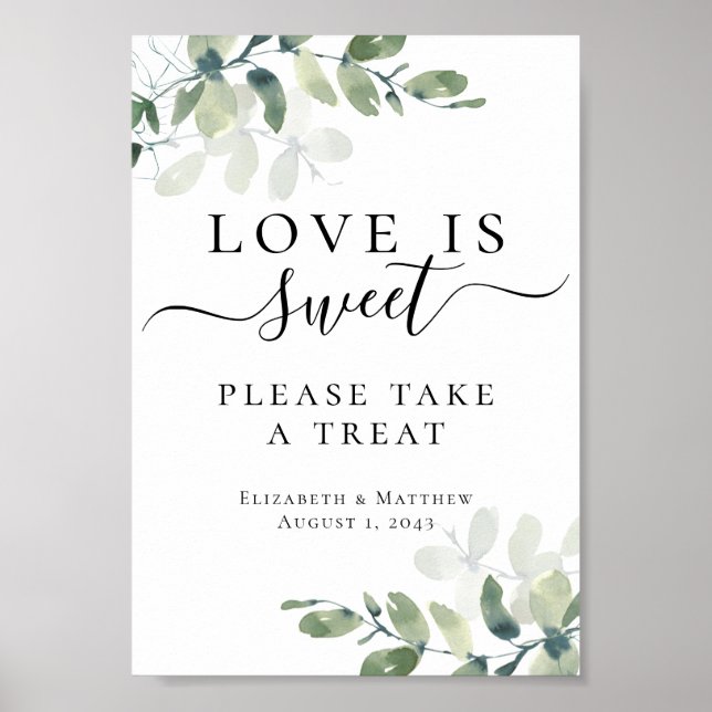 Love is Sweet Eucalyptus Wedding Sign (Front)