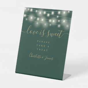 Love Is Sweet Favor String Lights Green And Gold Pedestal Sign
