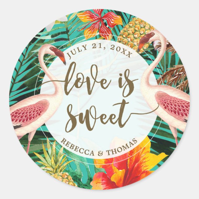 love is sweet favour sticker tropical flamingo (Front)