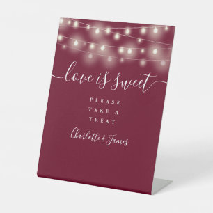 Love Is Sweet Favour String Lights Burgundy Pedestal Sign